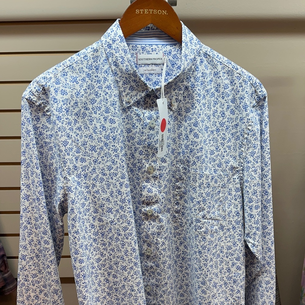 Southern Proper Blue and White Floral Men's Shirt Tailored Fit